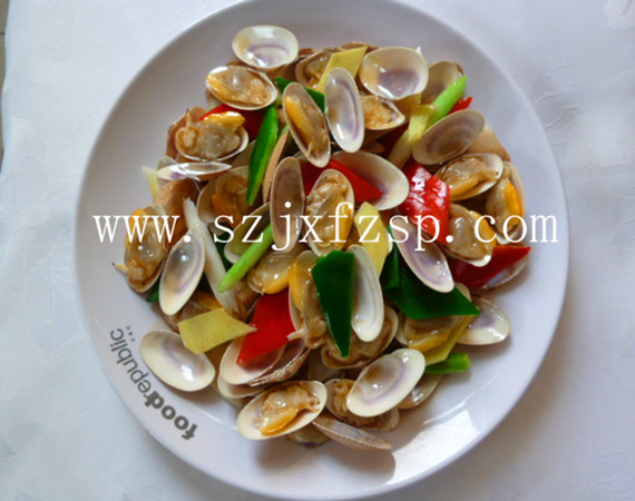 中餐食品型仿真菜：辣炒花甲食品模型，肉质鲜美无比，色泽新鲜亮